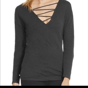 Fabletics Siren Convertible Zig Zag V-neck Long Sleeve Charcoal Grey Size M